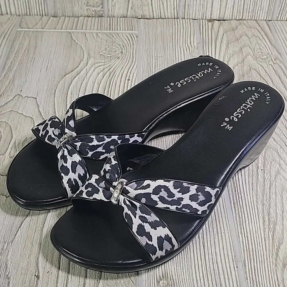 Matisse Black and White Leopard Print Wedge Sandals Womens Size 7